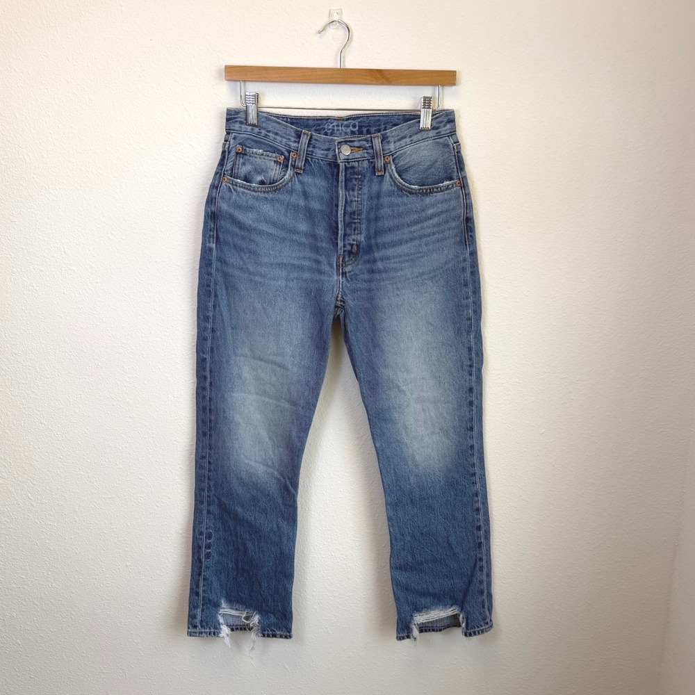 Etica Josie High Rise Crop Sz Womens 27 Button Fly Medium Wash Distressed